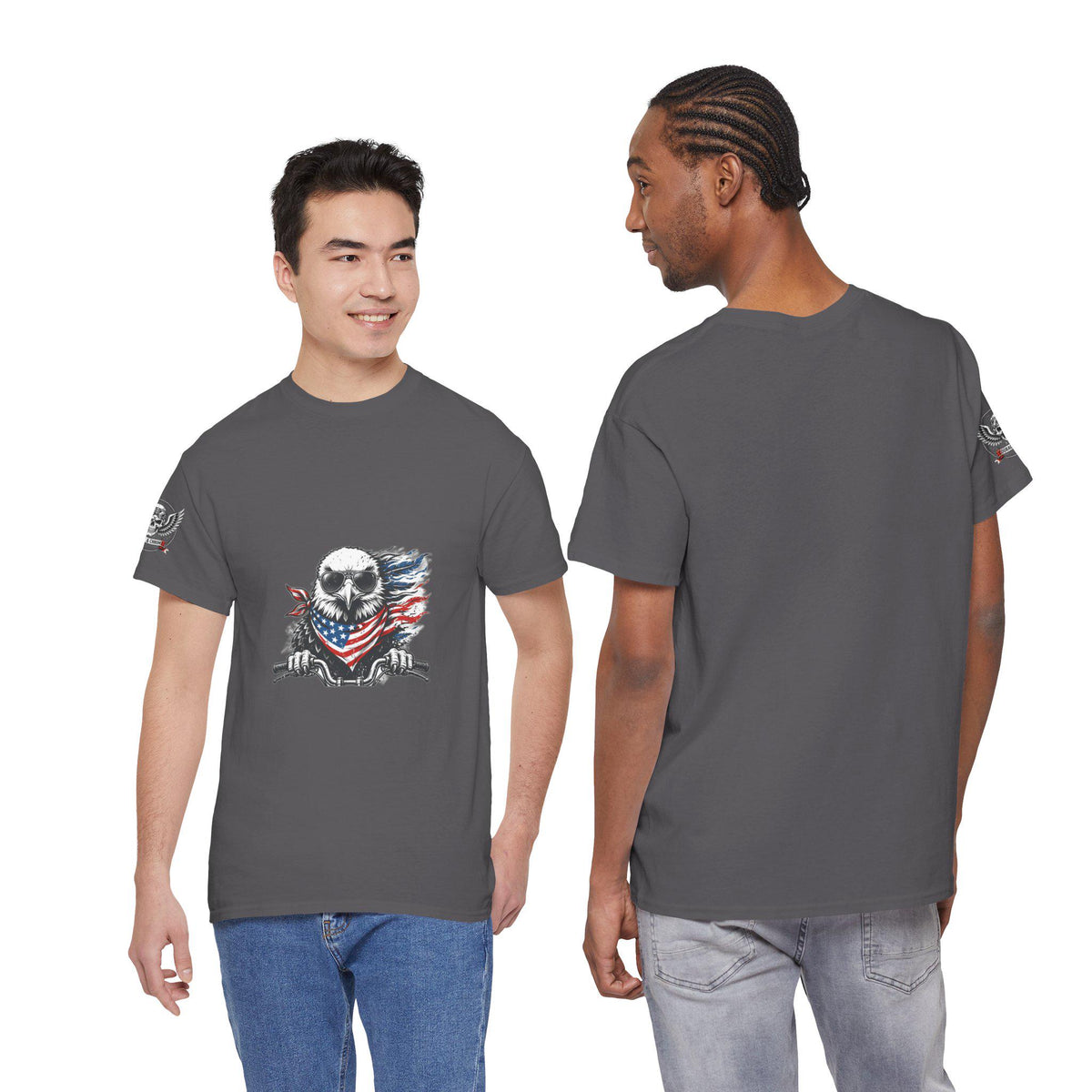 Bald Eagle Biker Tee | Patriotic Veteran Rider Shirt (100% Cotton)