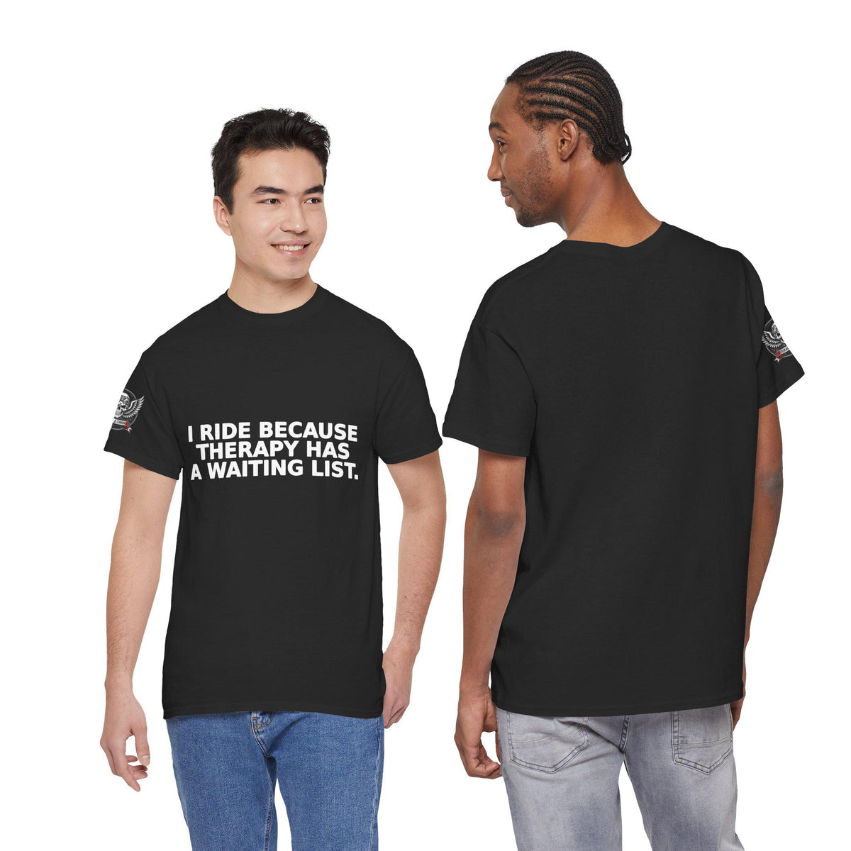 Sarcastic Veteran Biker Tee | I Ride Because Therapy Has a Waiting List (100% Cotton)