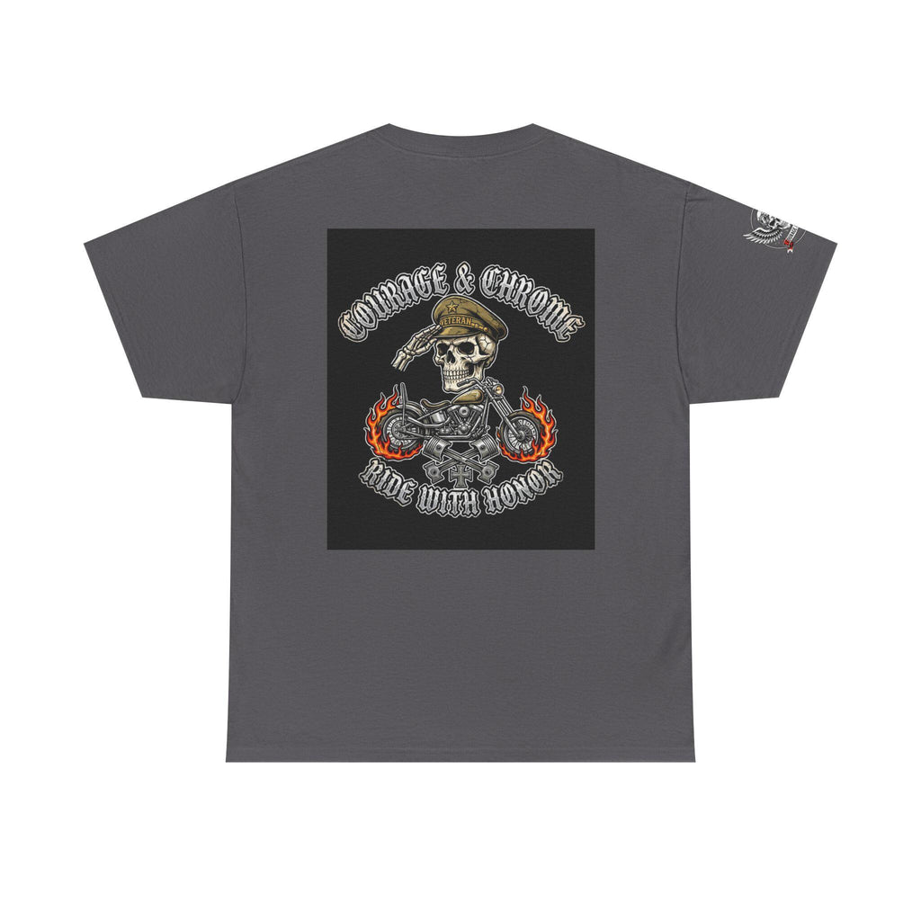 Veteran Biker Skull Tee | Ride With Honor Patriotic Motorcycle Shirt (100% Cotton)