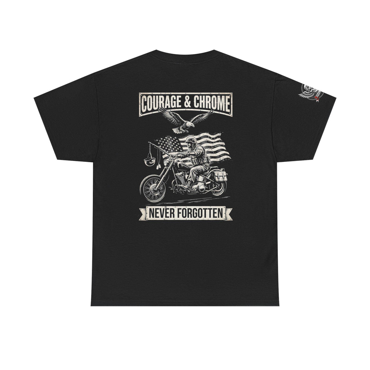 Never Forgotten Veteran Memorial Biker Tee | Patriotic Motorcycle Shirt (Black)