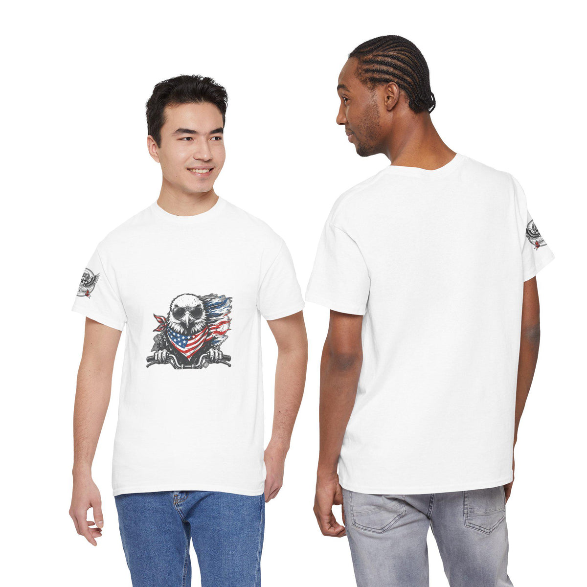 Bald Eagle Biker Tee | Patriotic Veteran Rider Shirt (100% Cotton)
