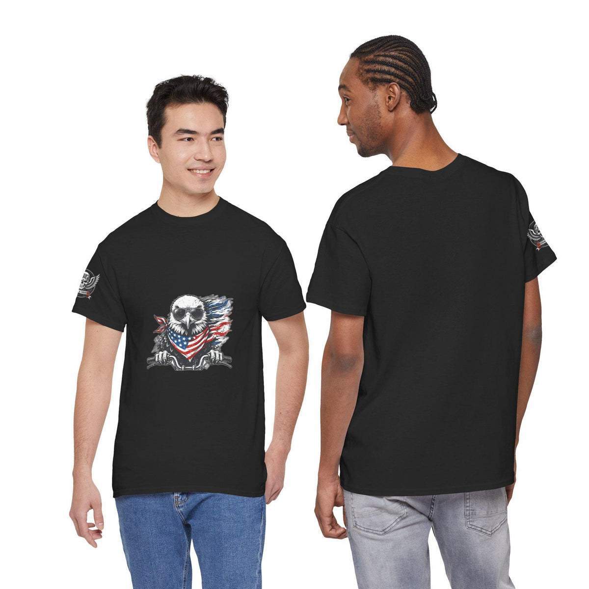 Bald Eagle Biker Tee | Patriotic Veteran Rider Shirt (100% Cotton)