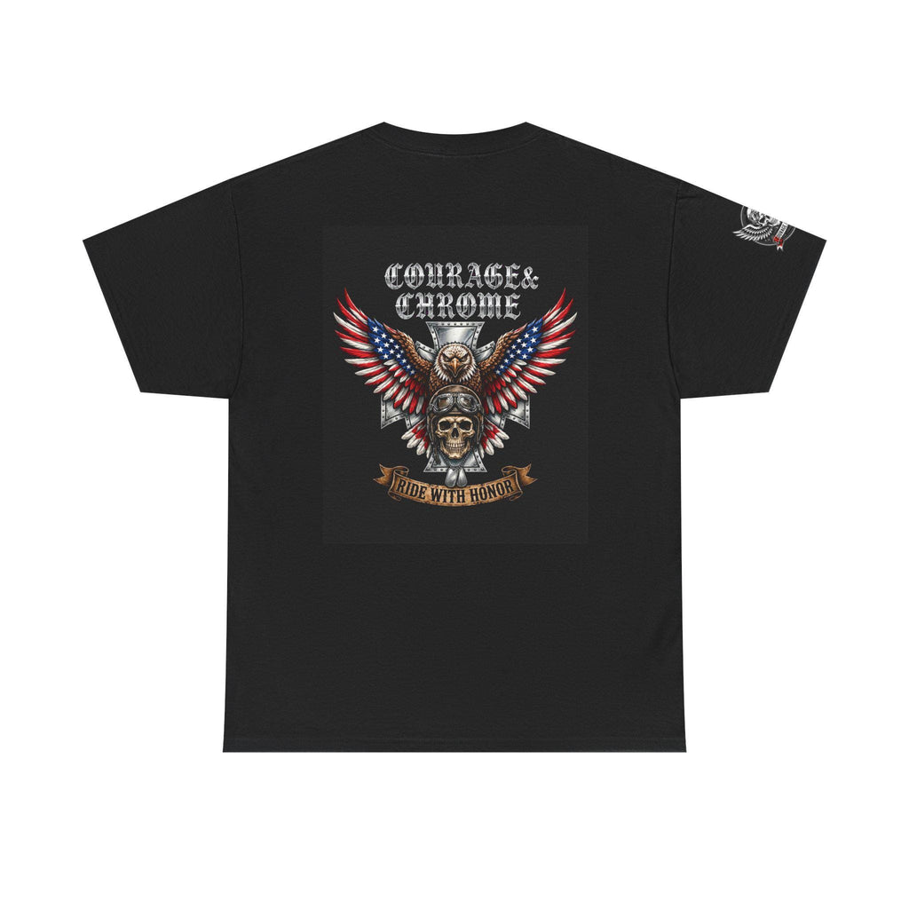 Veteran Biker Tee | Ride With Honor Eagle Back Print, Skull & Wings Logo (100% Cotton)