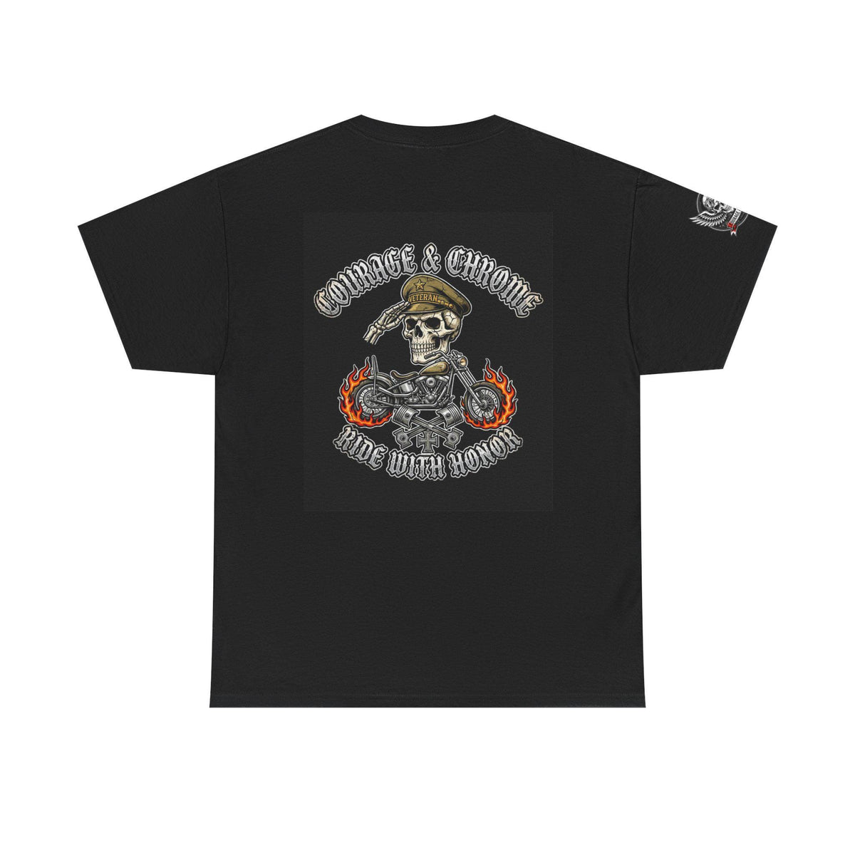 Veteran Biker Skull Tee | Ride With Honor Patriotic Motorcycle Shirt (100% Cotton)