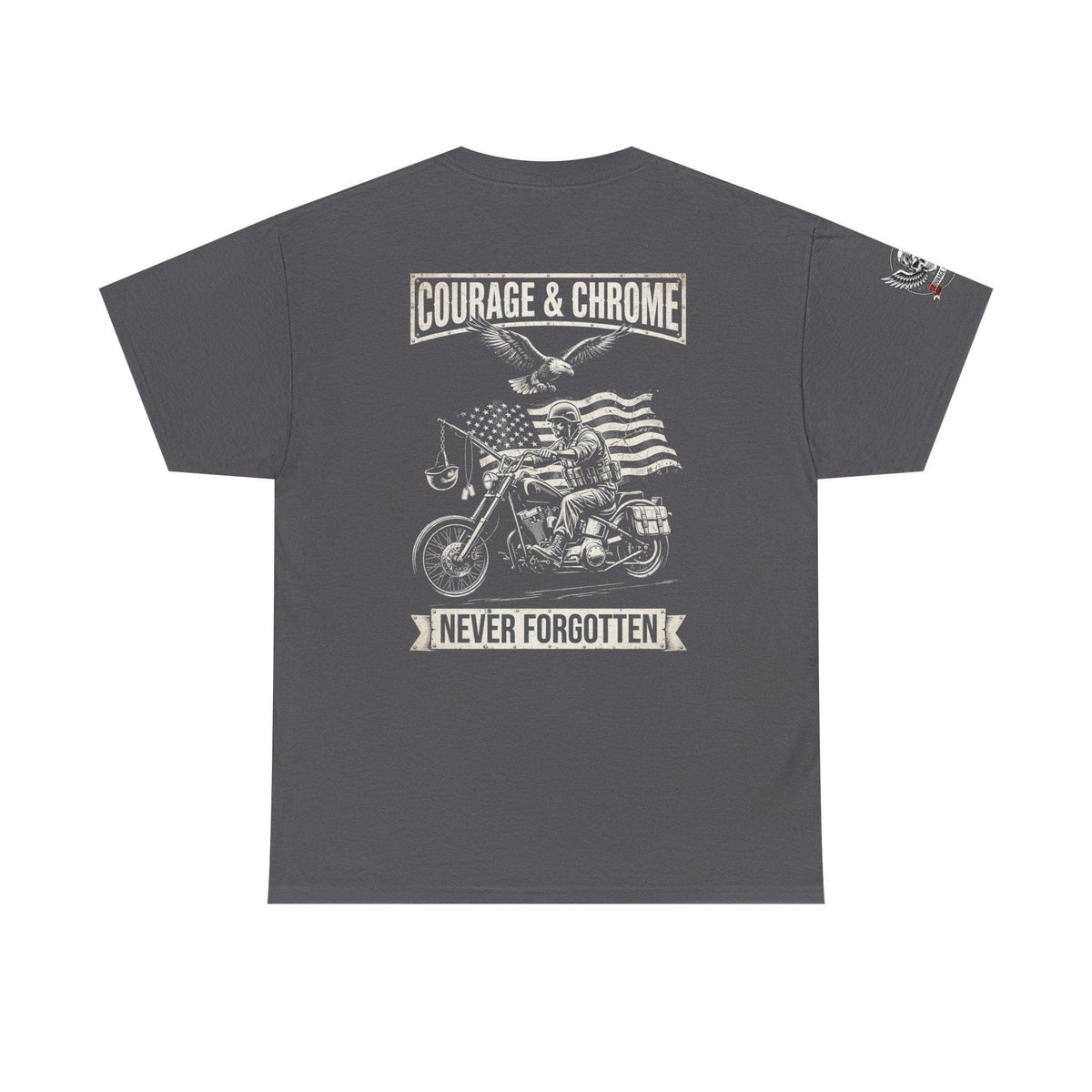 Never Forgotten Veteran Memorial Biker Tee | Patriotic Motorcycle Shirt (Black)