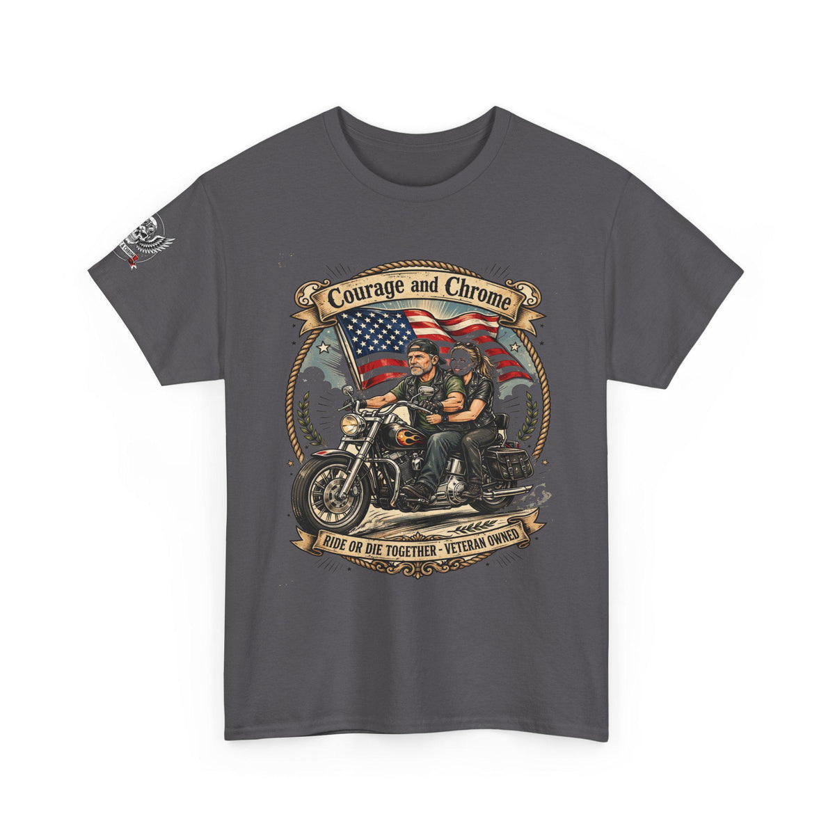 Veteran Biker Couple Shirt | Ride or Die Together Patriotic Motorcycle Tee