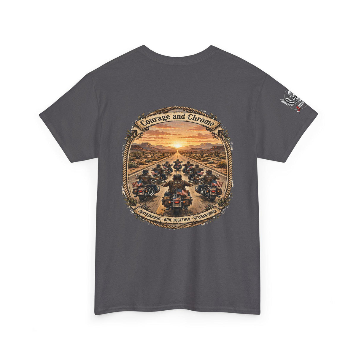 Veteran Biker Brotherhood Shirt | Desert Ride Back Print, Skull Wings Logo